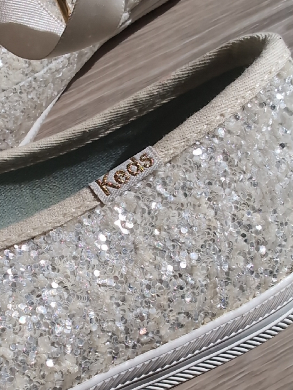kate spade x Keds Glitter Ribbon Lace-Up Sneakers -  Silvery  Sparkle - Picture 6 of 12